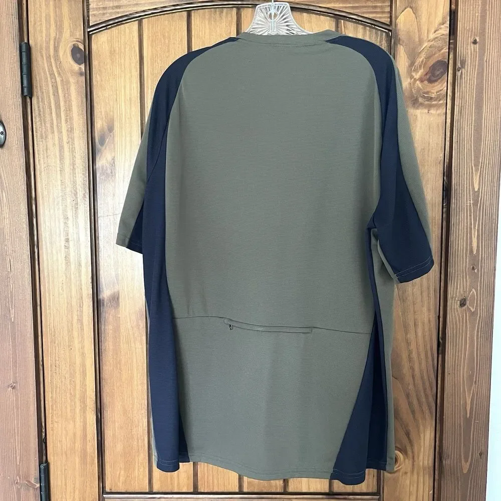 REI Co Op Cycling Jersey Men XL Short Sleeve Half Zip Back Zip Pocket Olive Blue